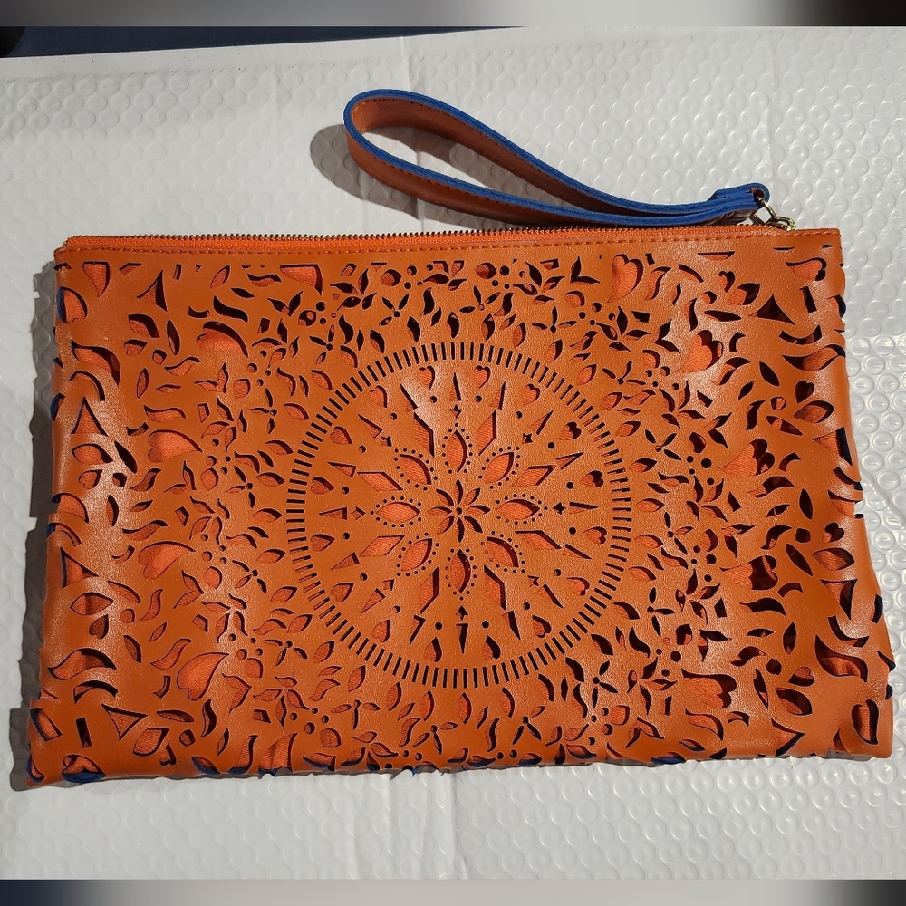 Carlos Santana Women's Orange & Blue Laser-Cut Wristlet Clutch